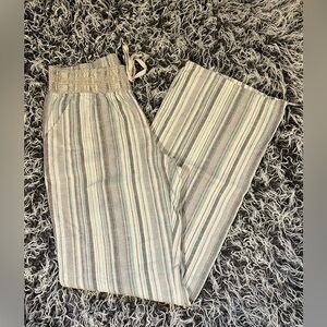 Vanity Gray Striped Wide-Leg Pants with Mint Accents